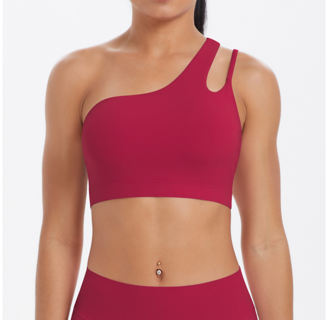 TCOMWX003 One‑Shoulder Cut‑Out Sports Yoga Bra Tank Top