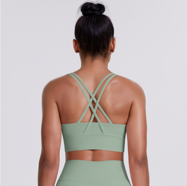 TCOMBX010 U‑Neck Criss‑Cross Strappy Back Sports Yoga Bra Tank Top