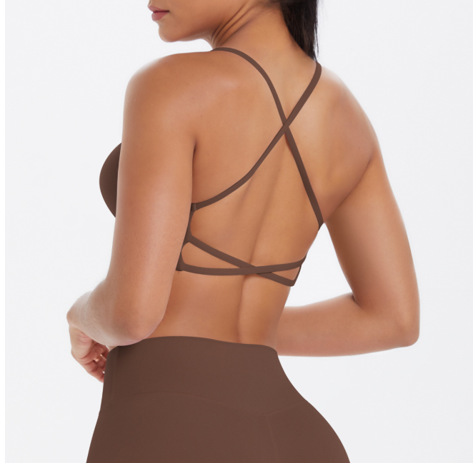 TCOMBX011 Thin Strap Criss‑Cross Back Yoga Sports Bra