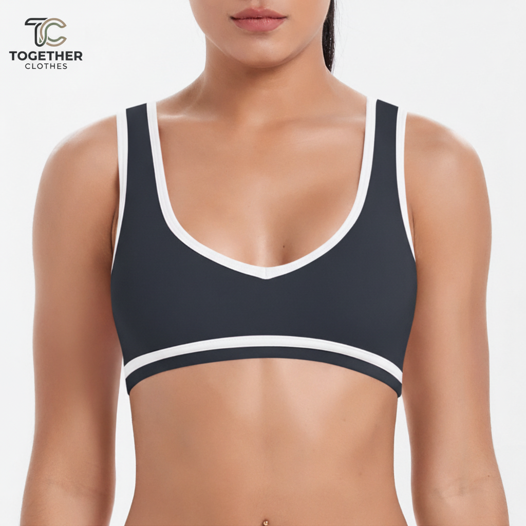 Black Contrast Sports Bra with Logo