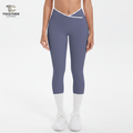 Blue Gray Crossover Yoga Pants with Logo