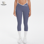 Blue Gray Crossover Yoga Pants with Logo