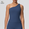 Blue One-Shoulder Tank with Logo