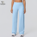 Blue Wide-Leg Yoga Pants with Logo