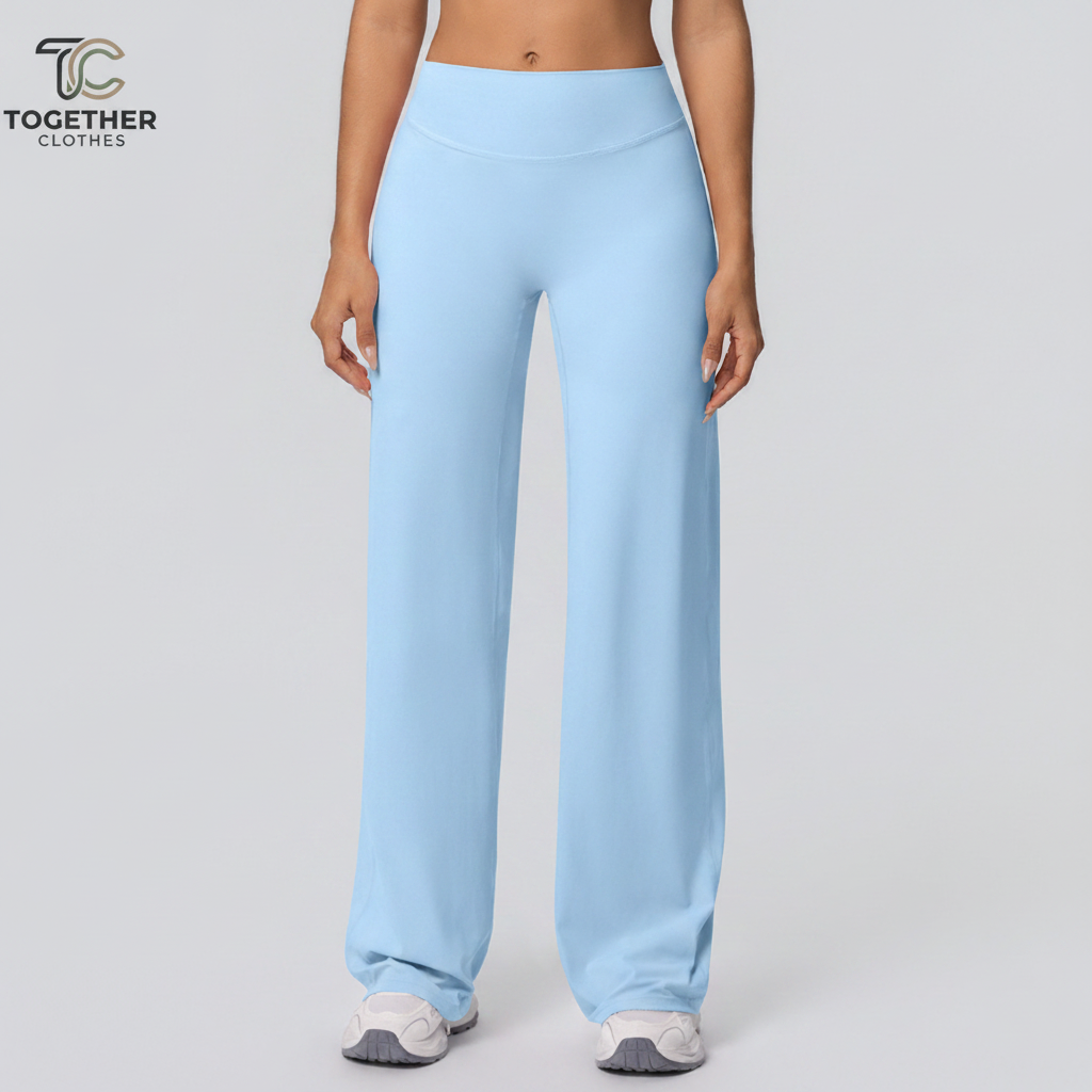 Blue Wide-Leg Yoga Pants with Logo