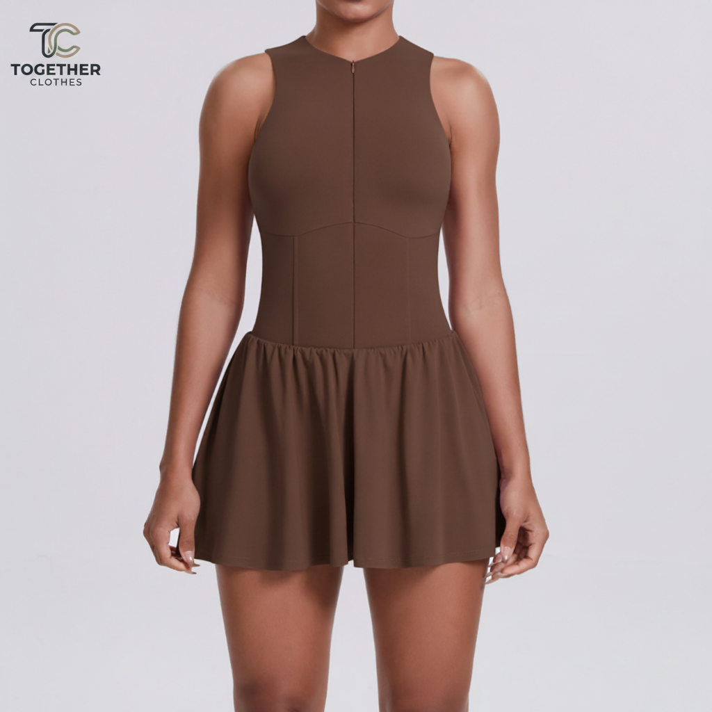 Brown Tennis Dress with Logo