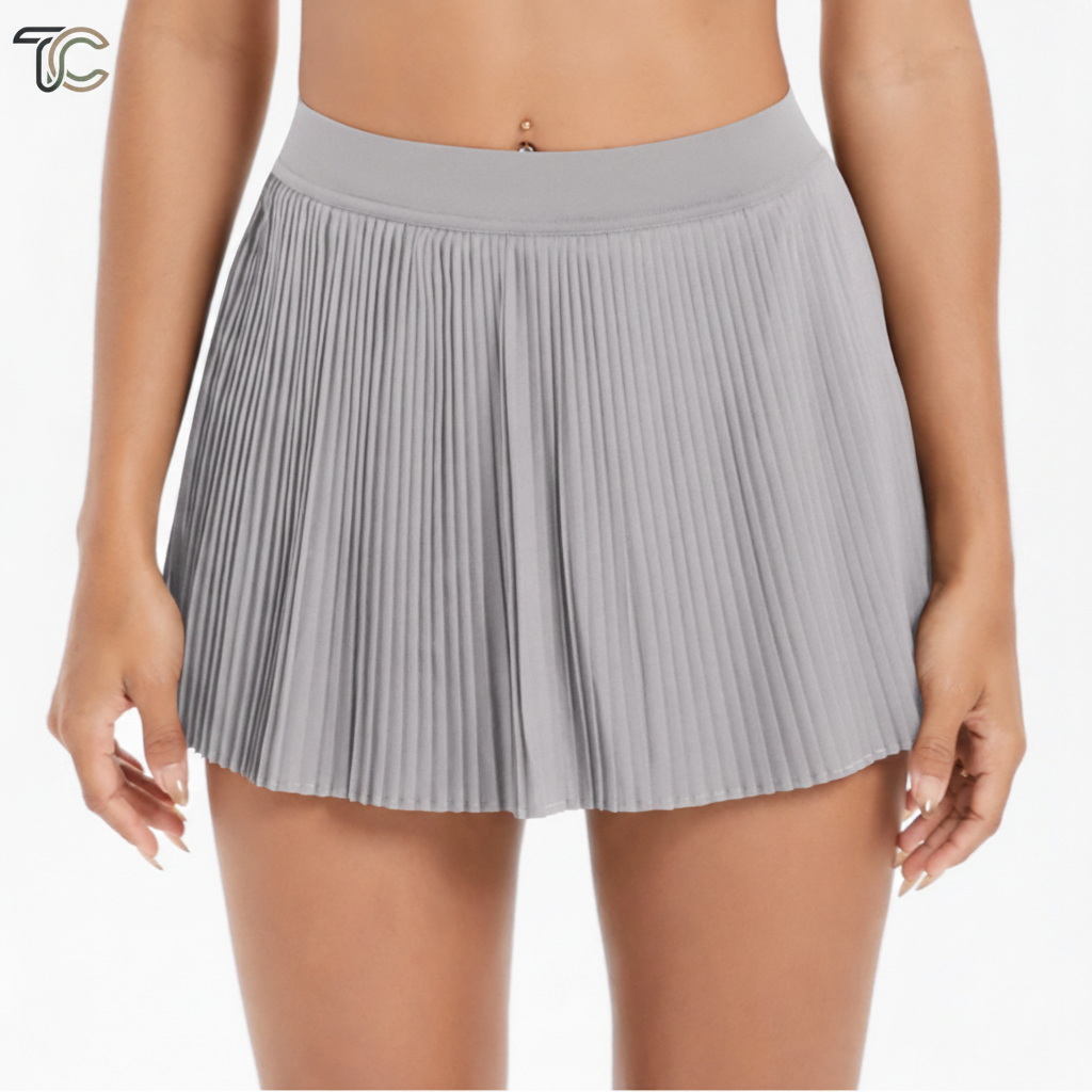 Gray Pleated Tennis Skirt with Logo