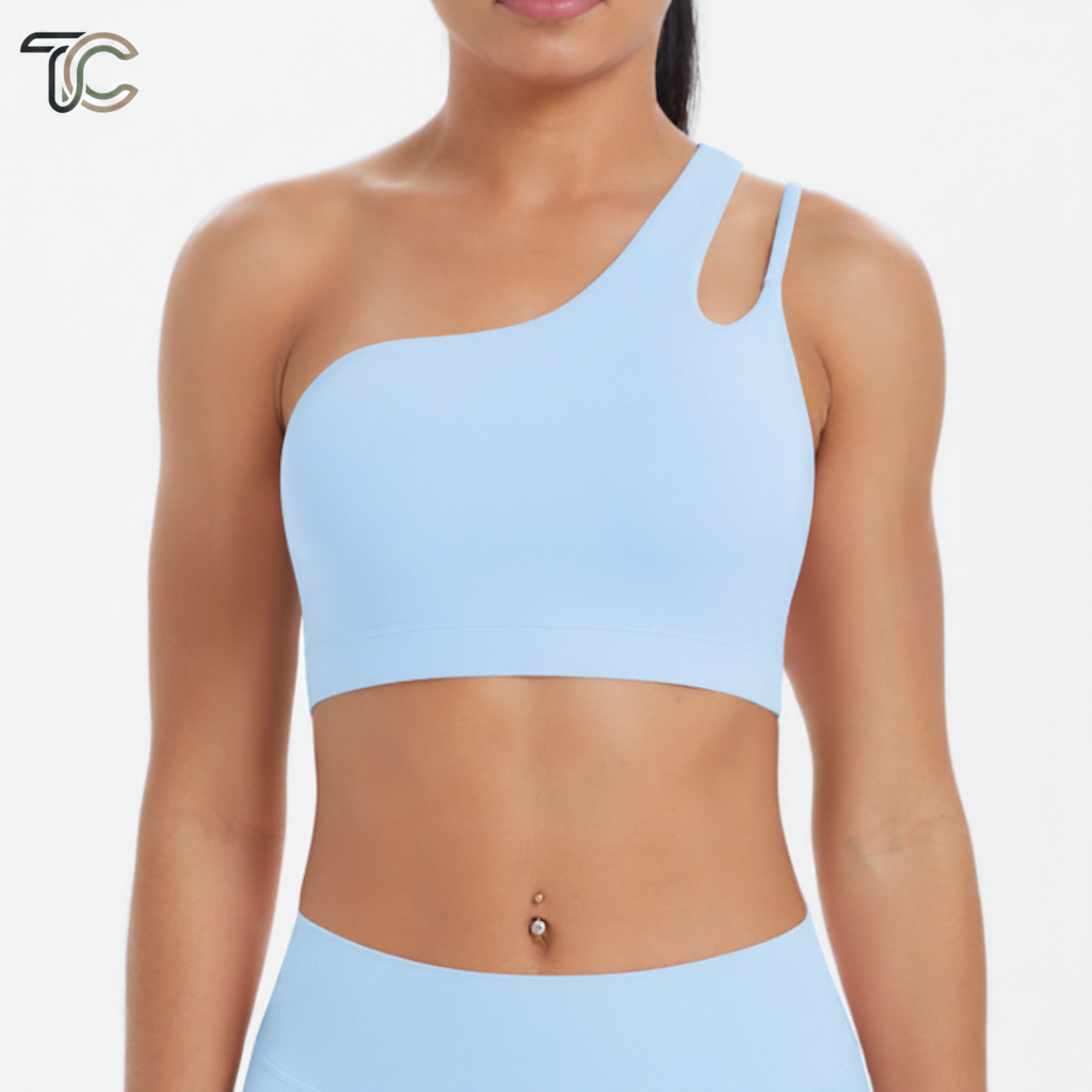 Light Blue Cut-out One Shoulder Tank with Logo