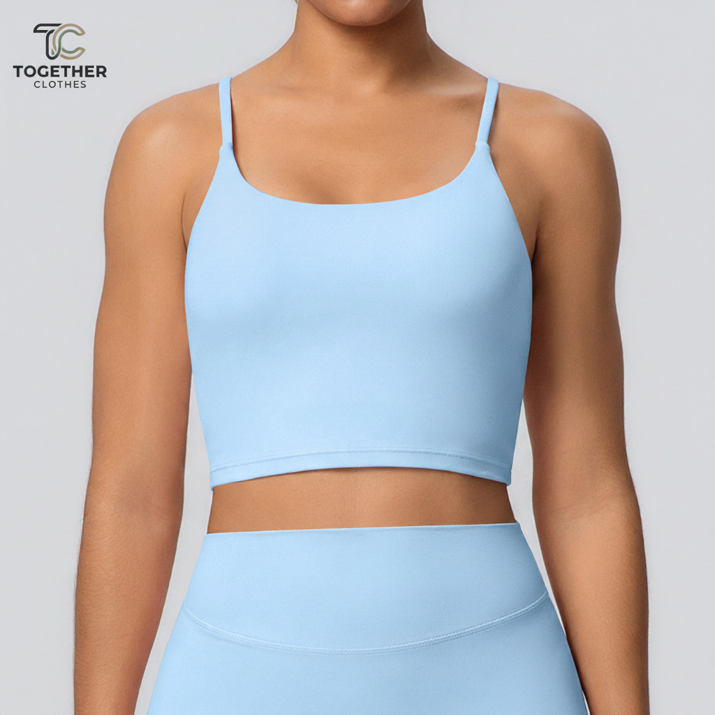 Light Blue Spaghetti Strap Sports Bra with Logo