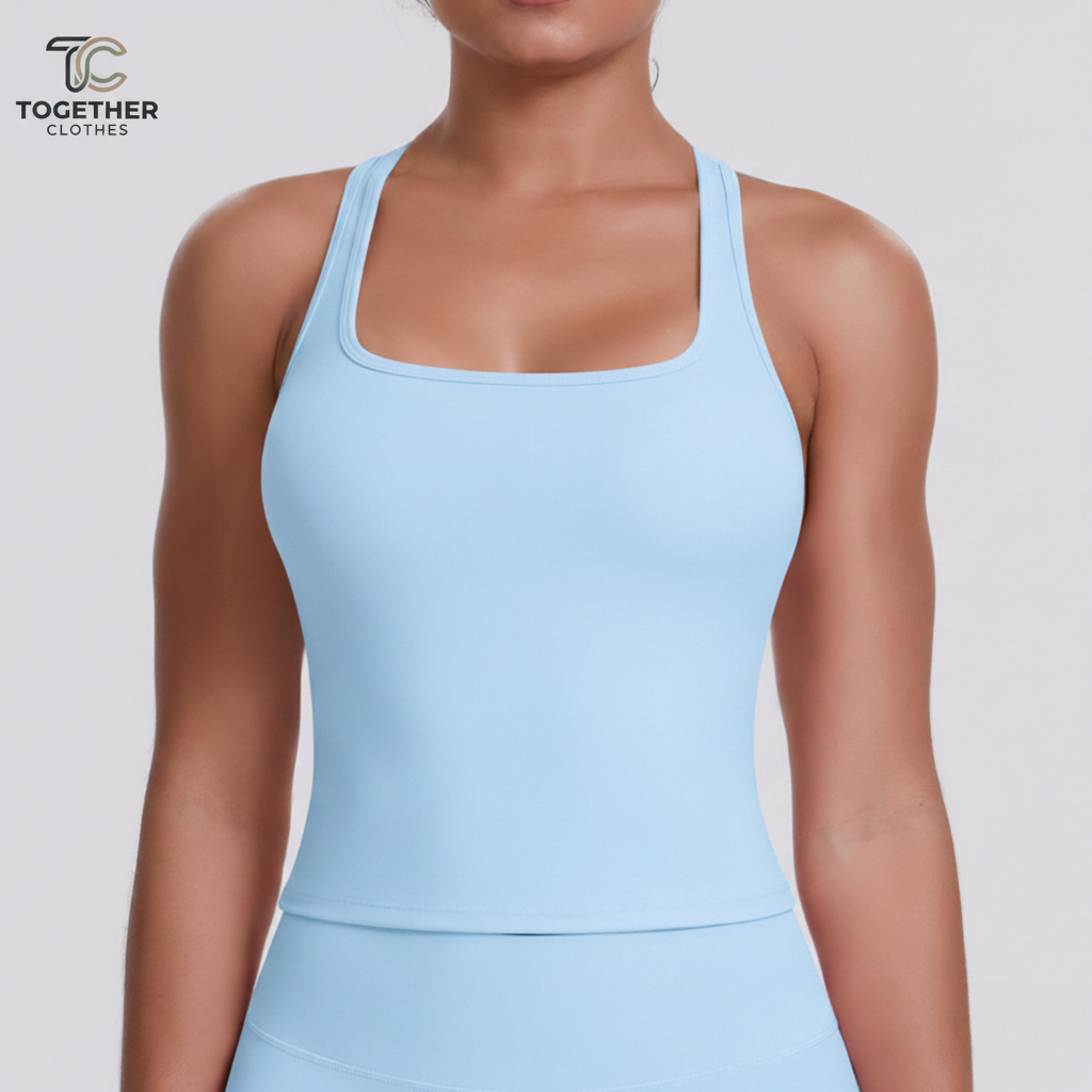 Light Blue Square Neck Tank with Logo