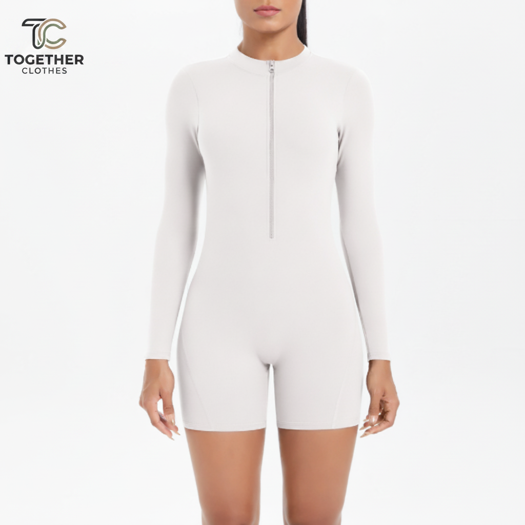 Light Gray Long Sleeve Romper with Logo