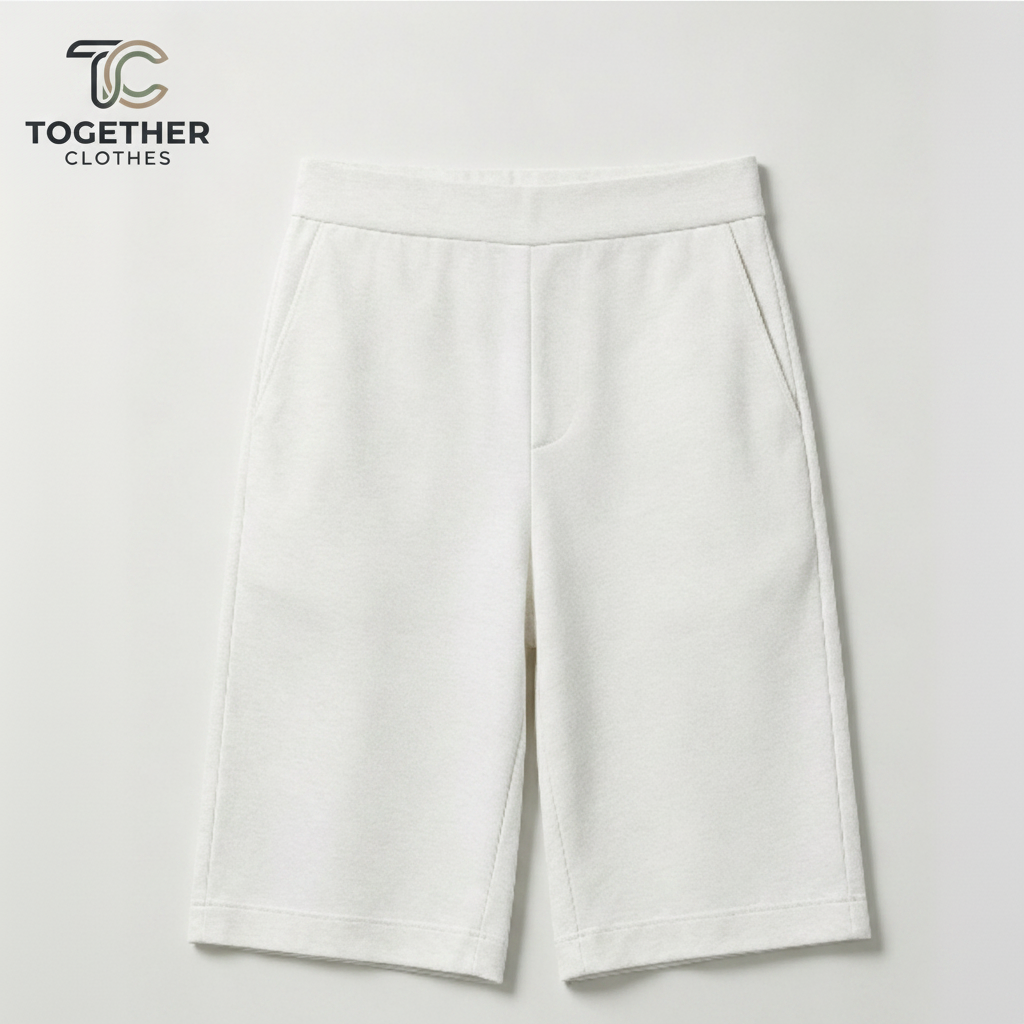 White Knit Shorts with Logo